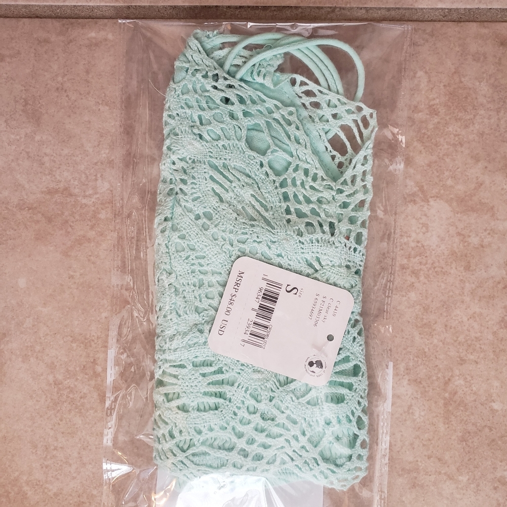 Free People Mariana bralette clear blue sky crochet lace smocked back small New - Picture 3 of 6